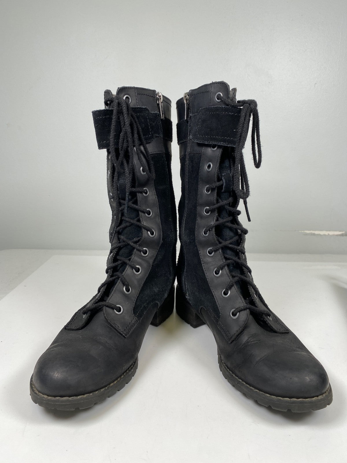 Timberland Women’s Black Suede Wenham Mid Calf Lace Up Side Zip Boots - 8