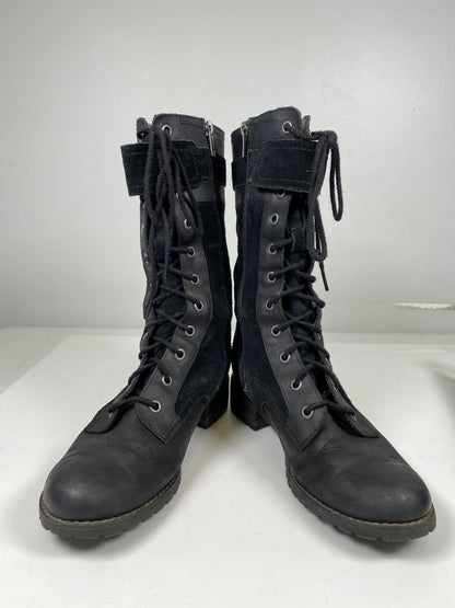 Timberland Women’s Black Suede Wenham Mid Calf Lace Up Side Zip Boots - 8