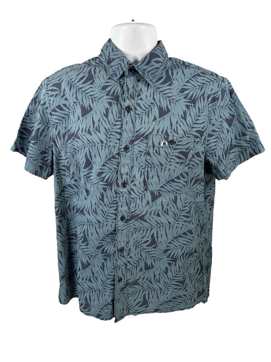 NUEVA camisa con botones de manga corta flexible y floral azul de Amerian Eagle para hombre - M