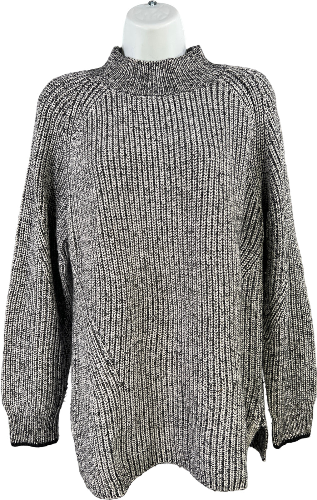 Calvin Klein Women’s Black/White Mock Neck Long Sleeve Knit Sweater - L