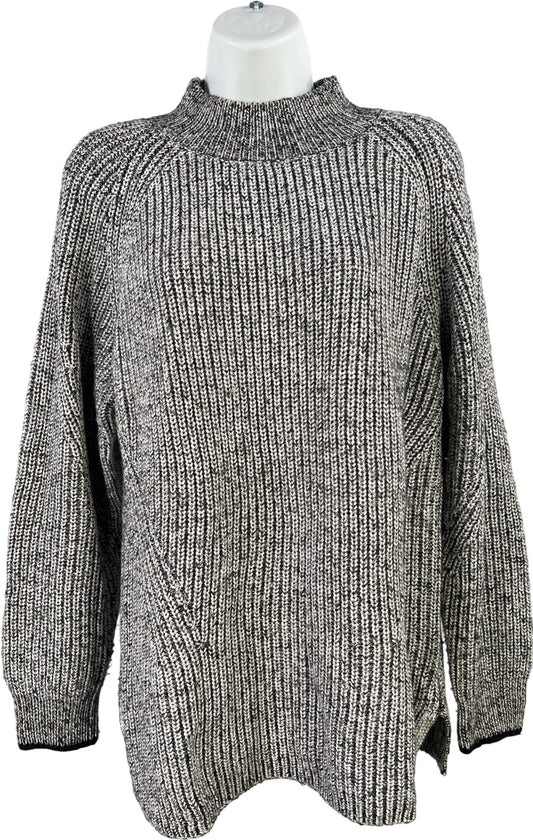 Calvin Klein Women’s Black/White Mock Neck Long Sleeve Knit Sweater - L