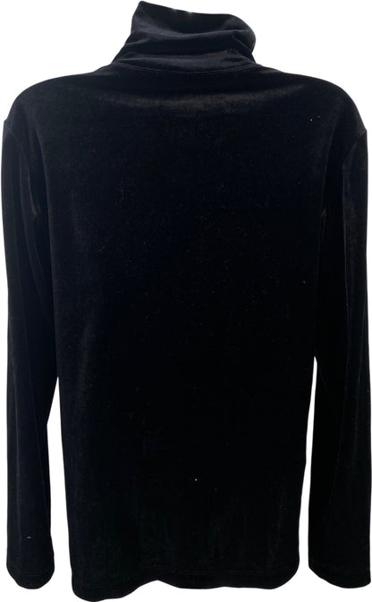 Chico’s Design Women’s Black Velour Mock Neck Long Sleeve Blouse - 1/US M