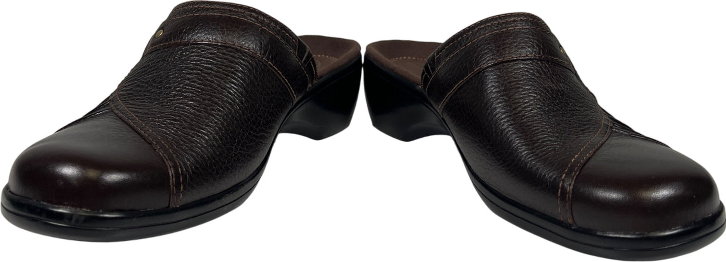 Clarks Women’s Brown Leather Slip On Clogs - 8