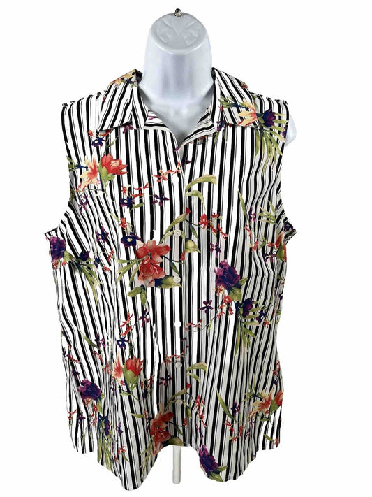 Chico's Womens Floral Multi-Color No Iron Button Sleeveless Top - 2/US 12