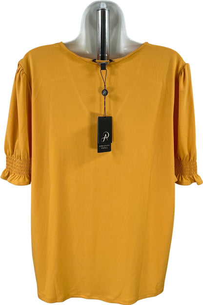 Adrianna Papell Women’s Gold/Yellow V-Neck Smocked Short Sleeve Blouse - XL