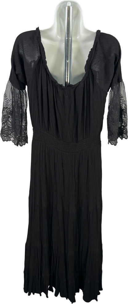 City Chic Womens Black Sheer Bell Sleeve Off The Shoulder Midi Dress - Plus S/16