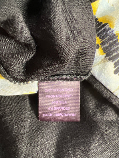 Hale Bob Women’s Yellow & Black Tie Front Roll Tab Sleeve Top - XS