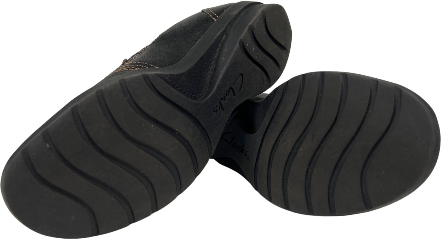 Clarks Women’s Black Leather Slip On Loafer Shoes - 8