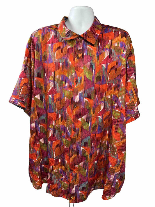 Robert Graham Men's Orange Silk Short Sleeve Casual Button Up Shirt -3XL