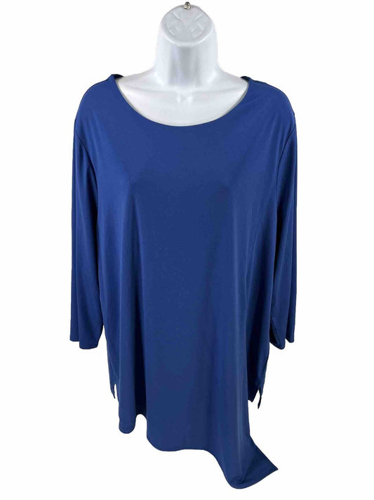 Chico's Women's Blue 3/4 Sleeve Asymmetrical Ultimate Tee - 3/US XL