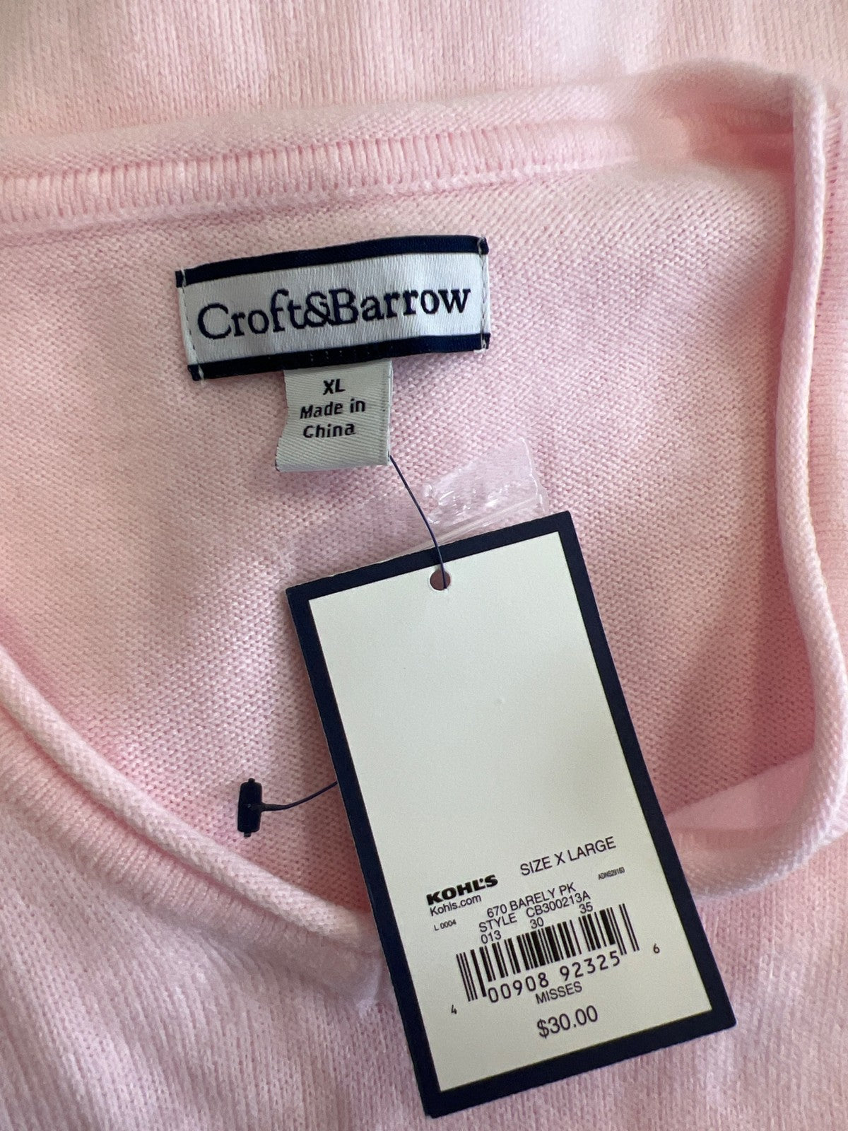 Croft and Barrow Women’s Pink V-Neck Long Sleeve Sweater - XL