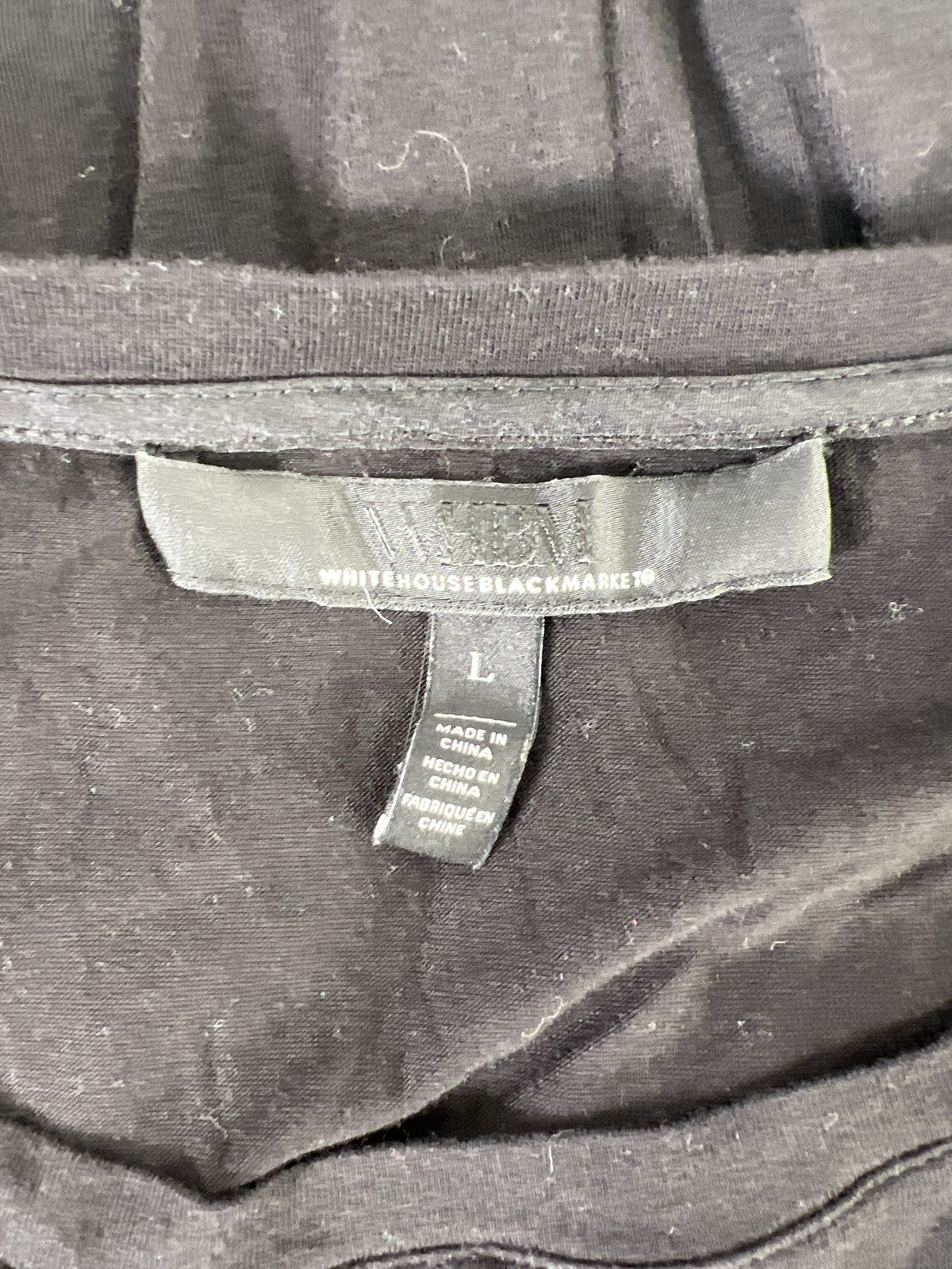 White House Black Market Women’s Black Short Embroidered Sleeve T-Shirt - L