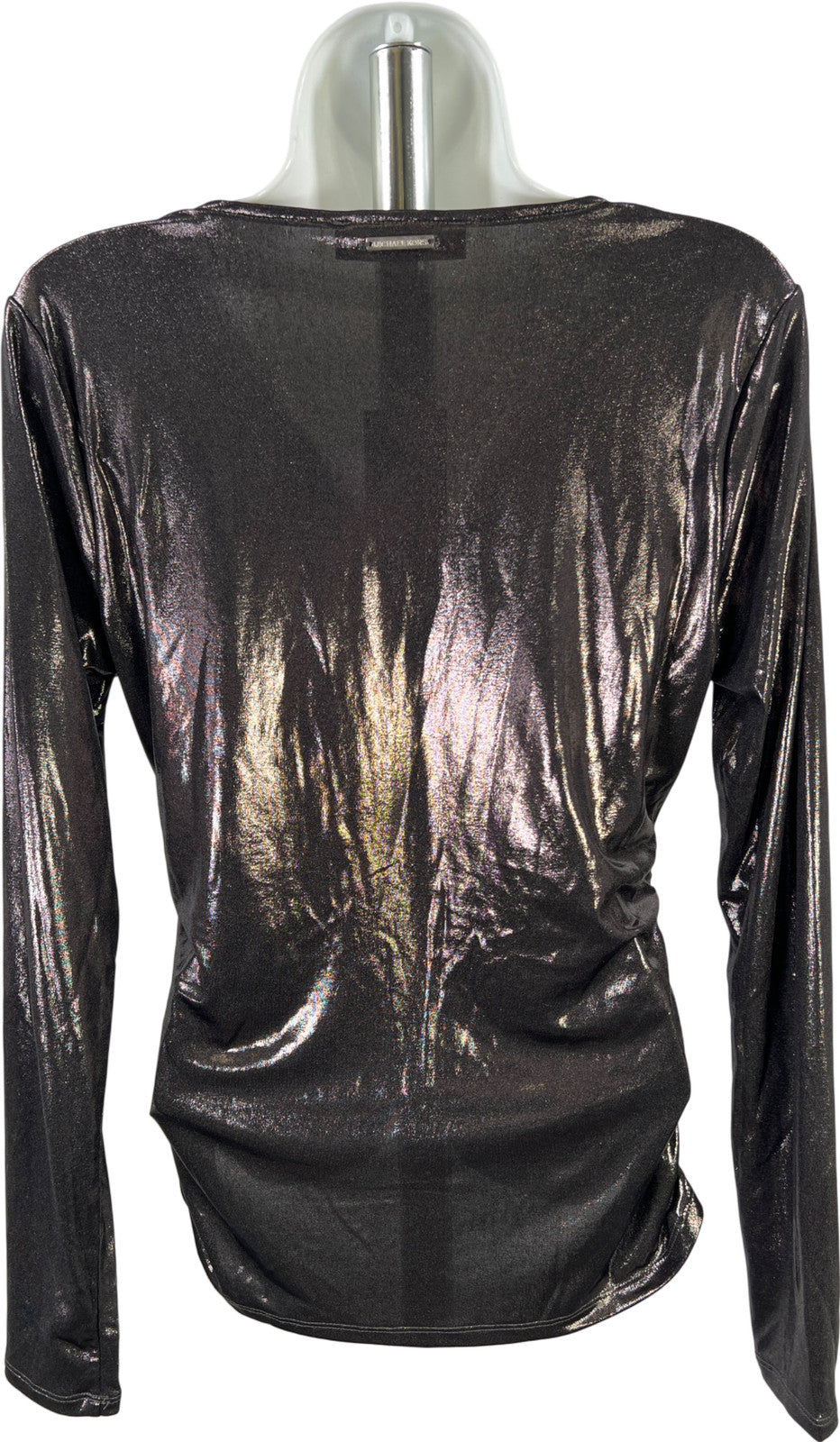 Michael Kors Women’s Black Metallic Cinched Front V-Neck Shirt - M
