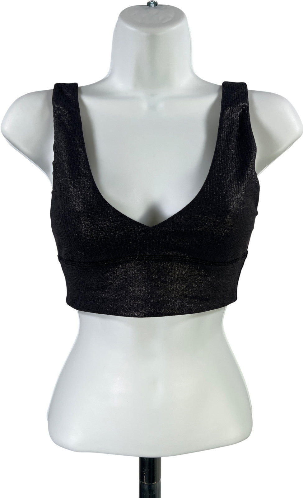 Lululemon Women’s Black Metallic Shine Align Rib V-Neck Sports Bra - 4