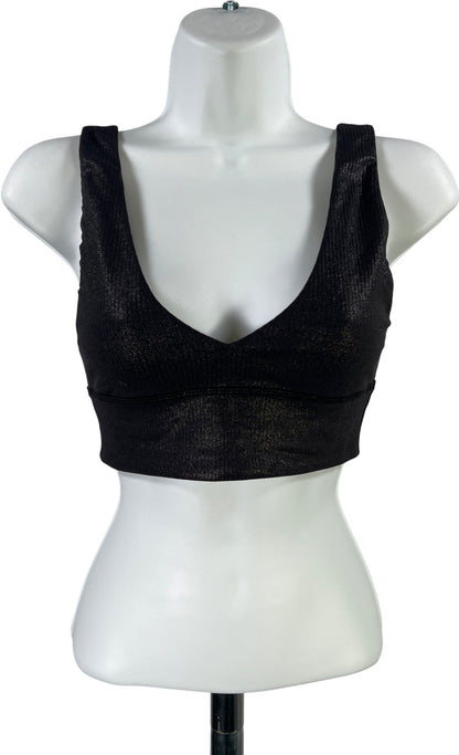 Lululemon Women’s Black Metallic Shine Align Rib V-Neck Sports Bra - 4