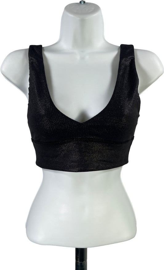 Lululemon Women’s Black Metallic Shine Align Rib V-Neck Sports Bra - 4