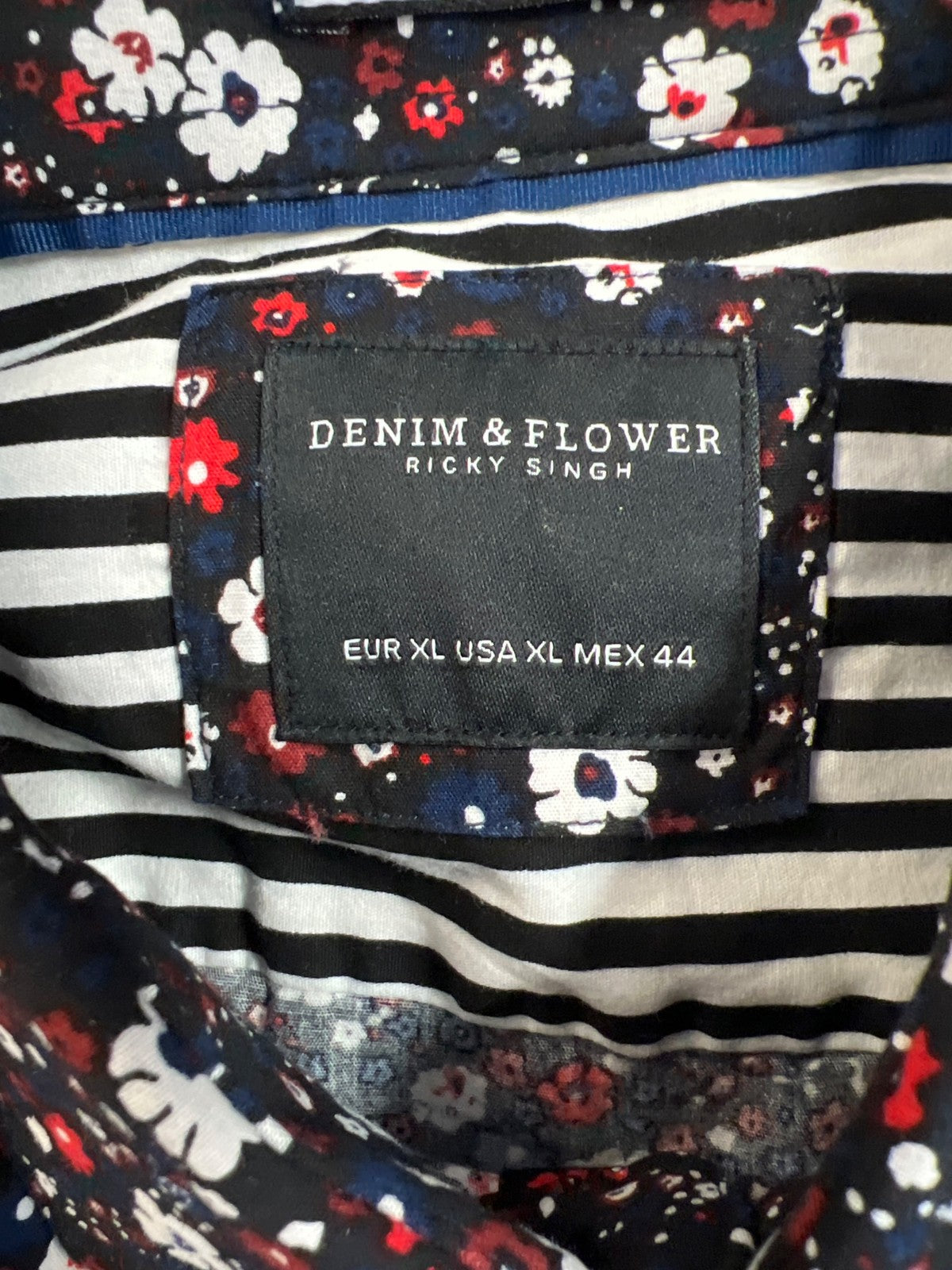 Denim and Flower Men’s Blue/Red Floral Long Sleeve Button Up Shirt - XL