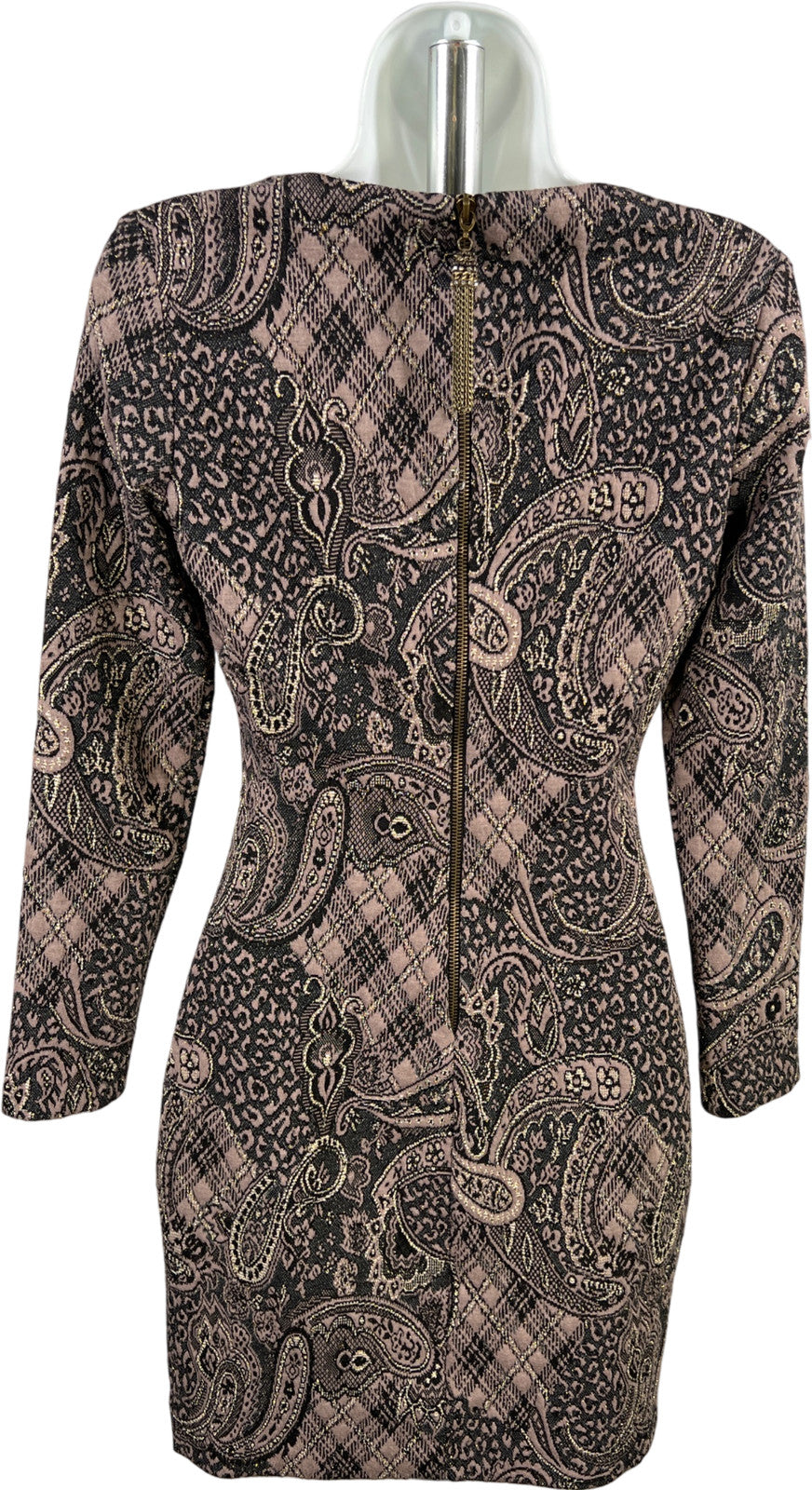 Belle Badgley Mischka Women’s Gray/Black Paisley Long Sleeve Sheath Dress - 2
