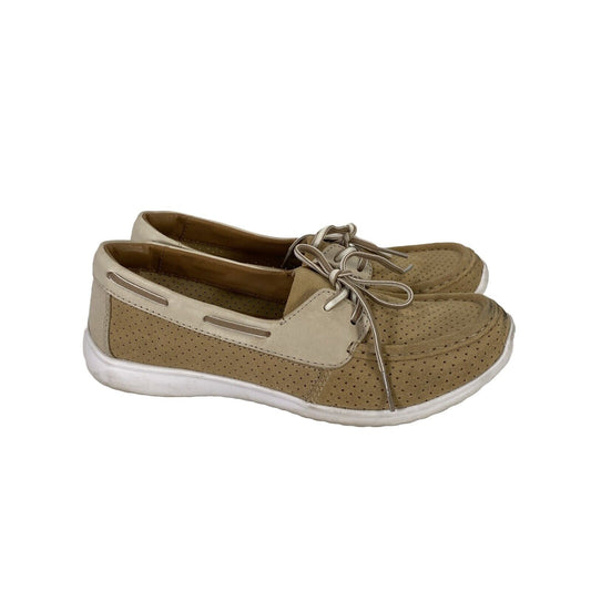 Clarks Women's Tan Suede Slip On Casual Boat Shoes - 7.5