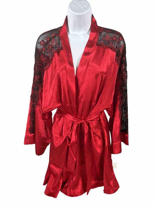 NEW In Bloom by Jonquil Women's Red Satin Lace Accent Short Robe - XL