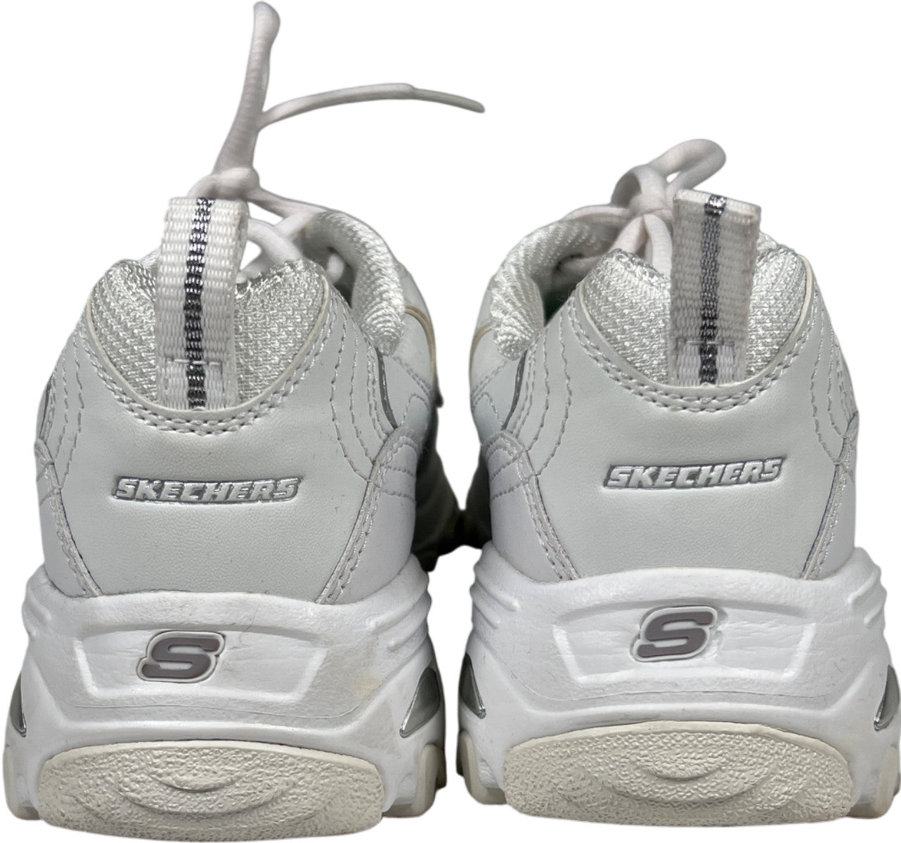 Skechers Women’s White D’Lites Leather Lace Up Walking Sneakers - 7