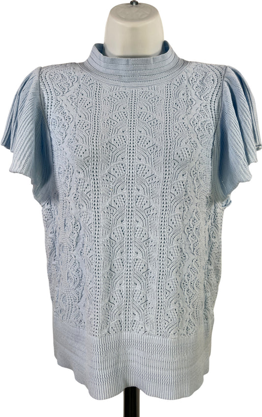 White House Black Market Women’s Blue Open Knit Flutter Sleeve Sweater - M