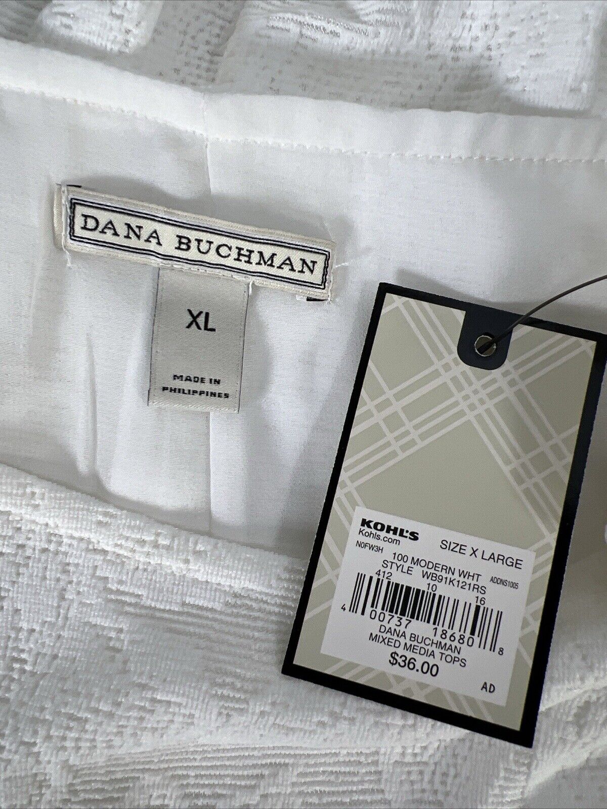 NEW Dana Buchman Women's White Floral Knit Blouse Top - XL