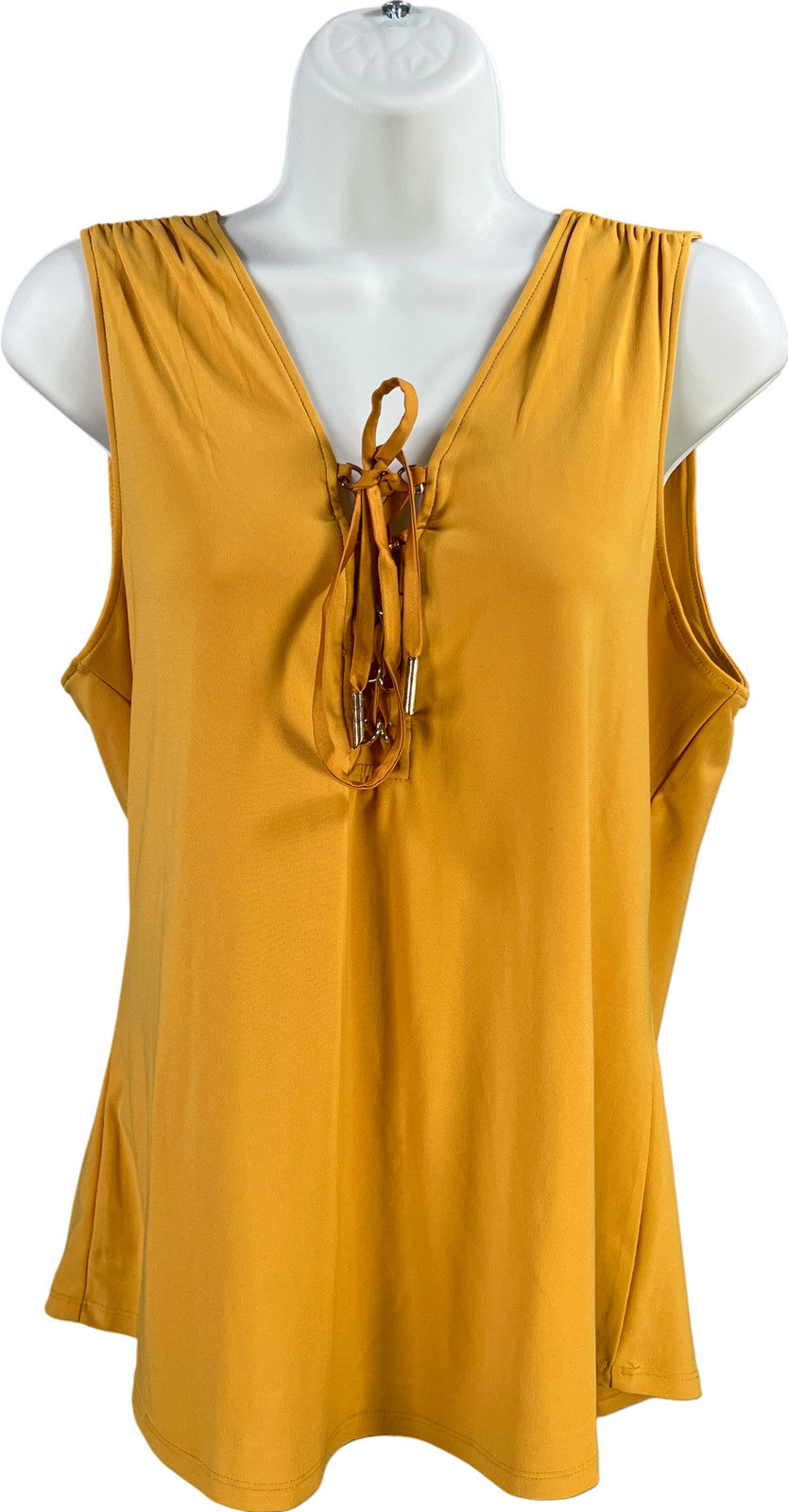 White House Black Market Women’s Yellow/Gold Lace Up Tank Top - M