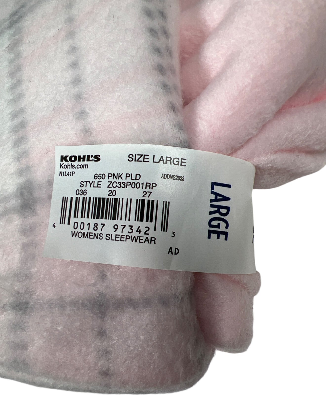 Croft and Barrow Women’s Pink Plush Long Sleeve and Pant. 3 Piece Pajama Set - L