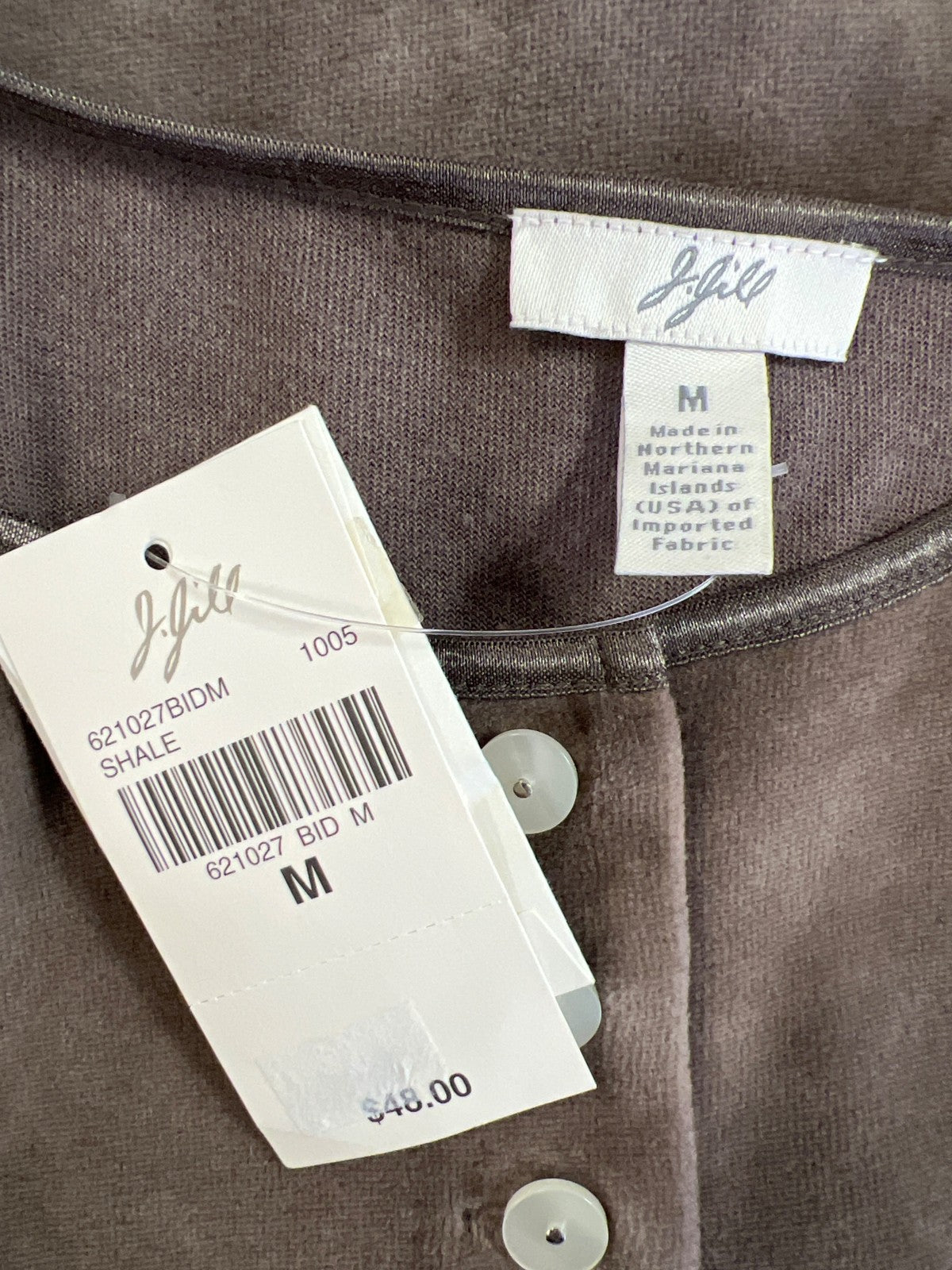 J.Jill Women’s Brown Shale Velour Lace Trim Button Up Cardigan Sweater - M