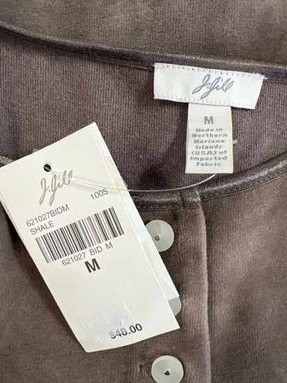 J.Jill Women’s Brown Shale Velour Lace Trim Button Up Cardigan Sweater - M