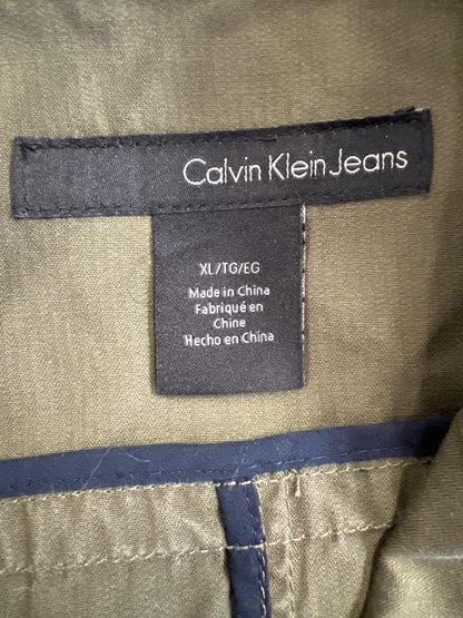Calvin Klein Women’s Green Studded Full Zip 3/4 Roll Sleeve Military Jacket - XL