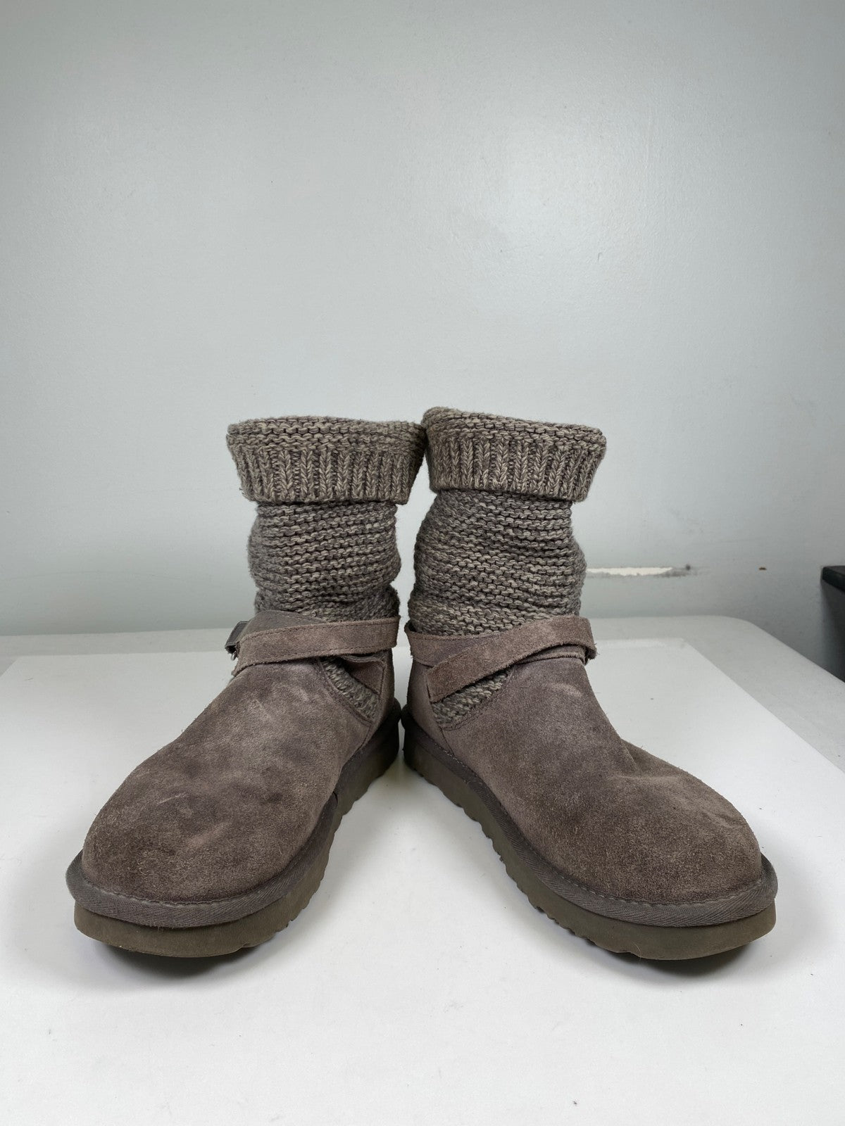 UGG Women’s Gray Purl Strap Knit Sweater Boots - 9