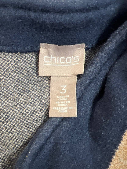 Chico’s Women’s Blue/Beige Open Front Long Sleeve Cardigan Sweater - 3/US XL