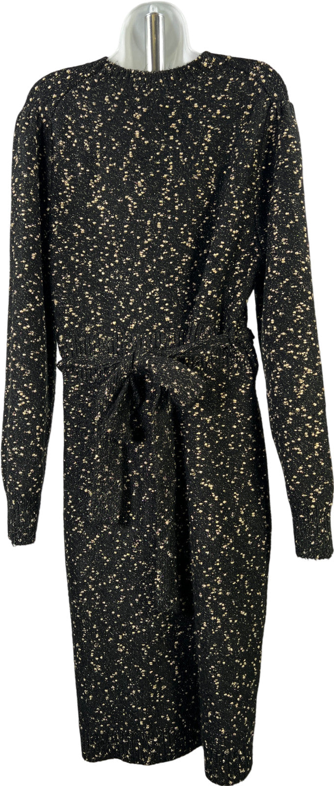 Ann Taylor Women’s Black/Gold Metallic Long Sleeve Sweater Dress - XL Petite