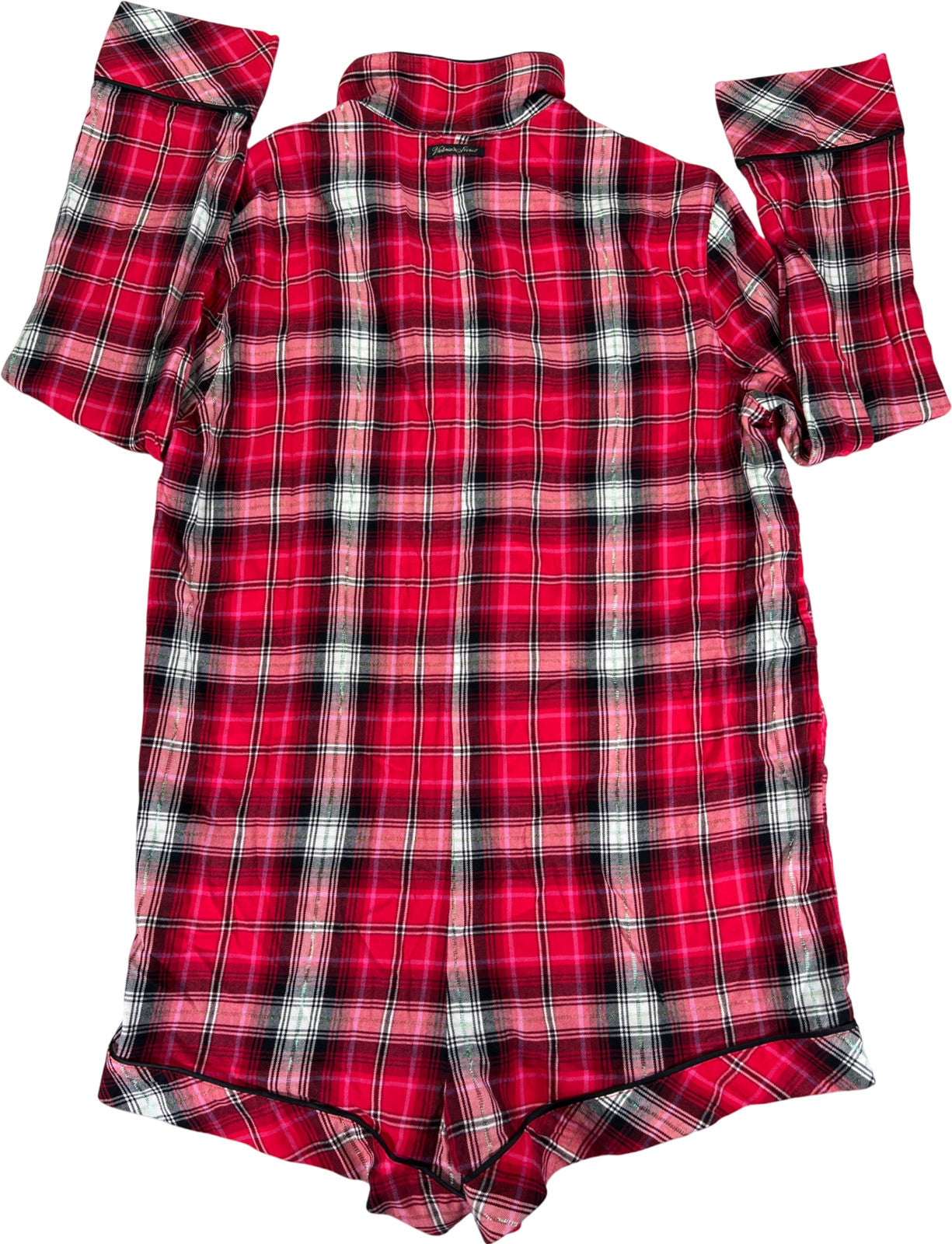 Victoria’s Secret Women’s Red Holiday Plaid Long Sleeve Pajama Romper - M