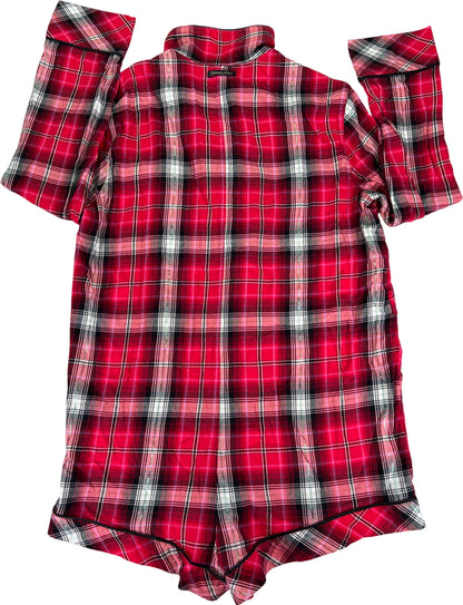 Victoria’s Secret Women’s Red Holiday Plaid Long Sleeve Pajama Romper - M