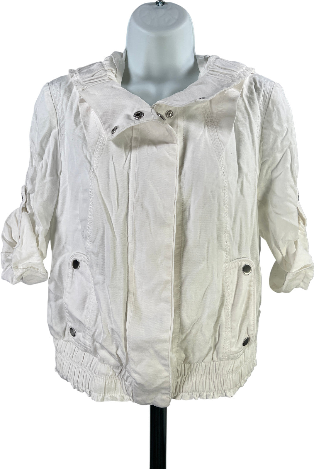 White House Black Market Women’s White 1/2 Sleeve Full Zip Hooded Jacket - S