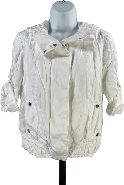 White House Black Market Women’s White 1/2 Sleeve Full Zip Hooded Jacket - S