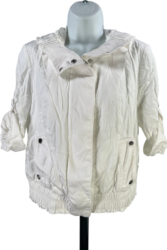 White House Black Market Women’s White 1/2 Sleeve Full Zip Hooded Jacket - S