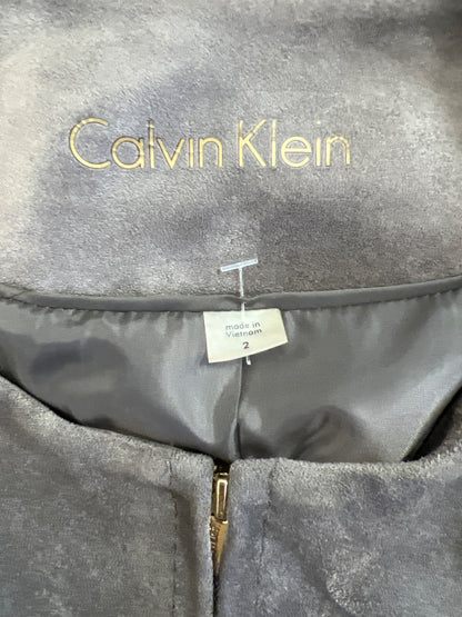 Calvin Klein Women’s Gray Faux Sude Long Sleeve Full Zip Basic Jacket - 2
