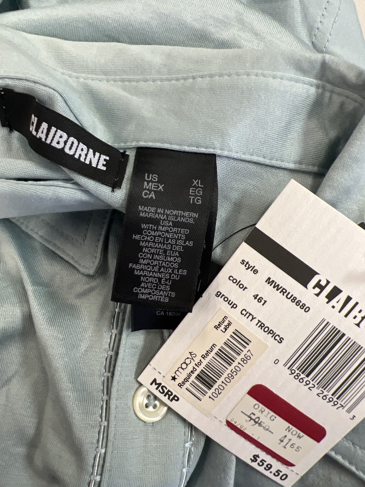 Claiborne Men’s Blue Short Sleeve Polo Shirt - XL