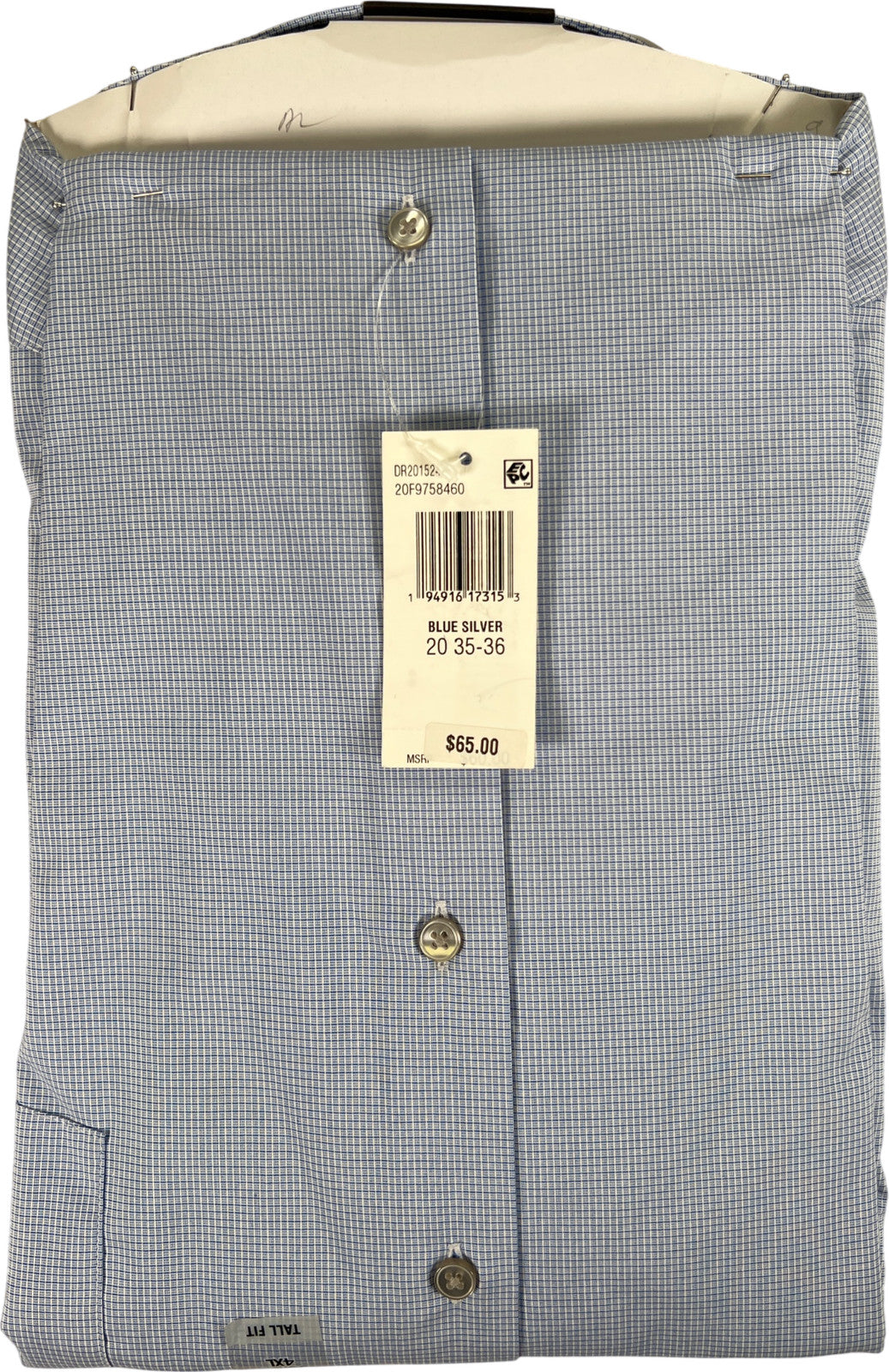 Van Heusen Men’s Blue Plaid Stain Shield Button Up Dress Shirt - 20/ 35-36