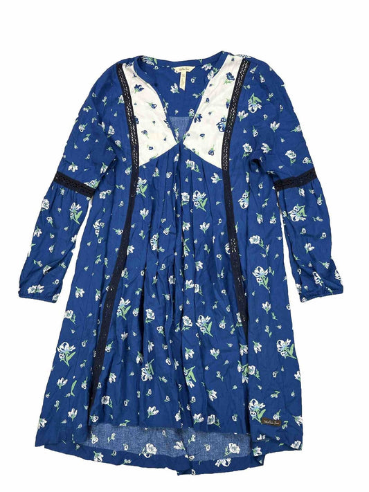 Matilda Jane Women's Blue Floral V-Neck Boho Dress - M