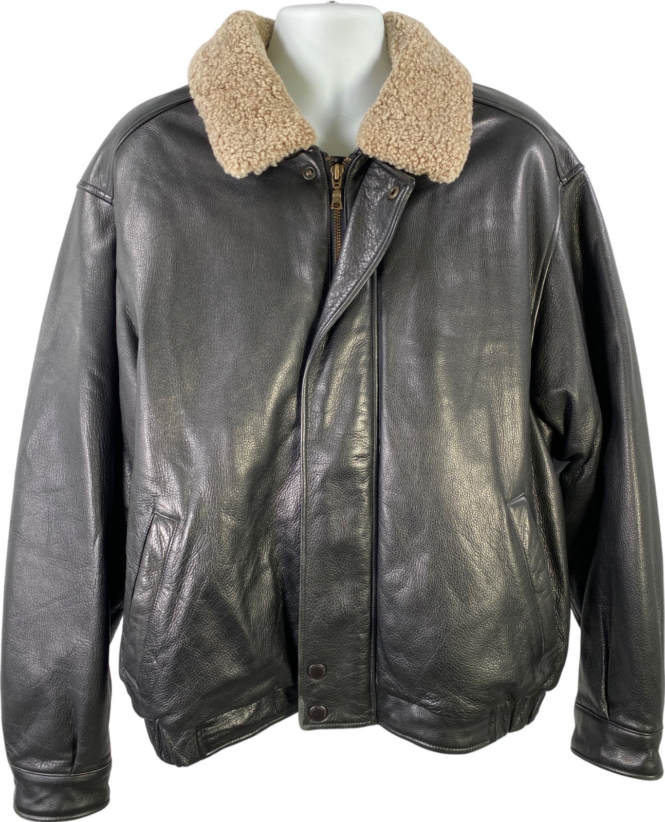 Eddie Bauer Men’s Black Leather Goose Down Full Zip Coat - XL