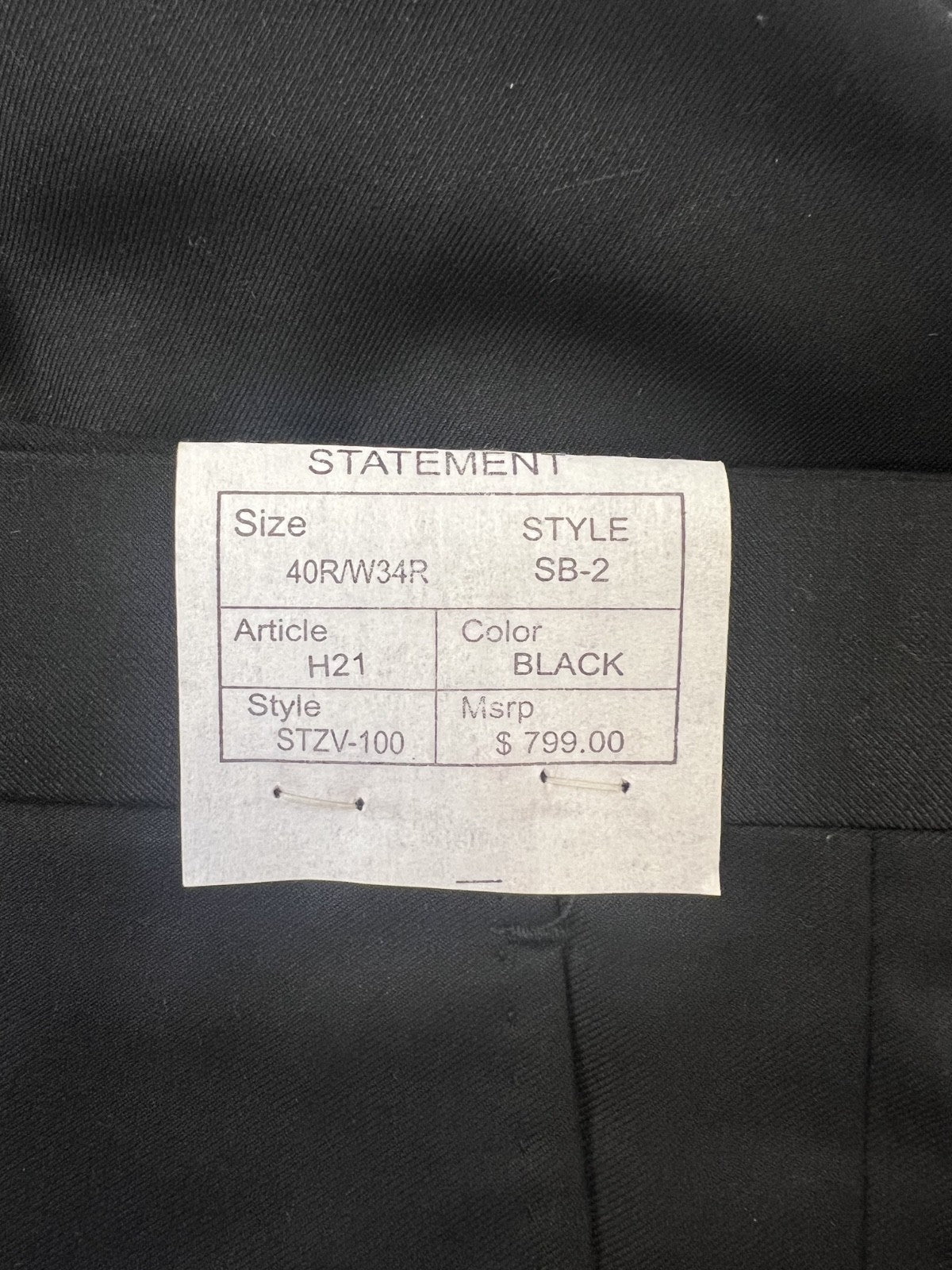 Statement Italy Men’s Black Suit Jacket and Vest - 40R W/ Pants 40x34 Set image 9