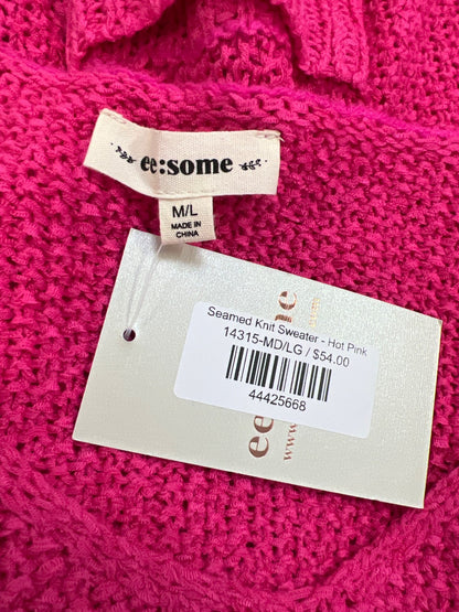 Ee:some Women’s Hot Pink Long Cuffed Sleeve Seamed Knit Sweater - M/L