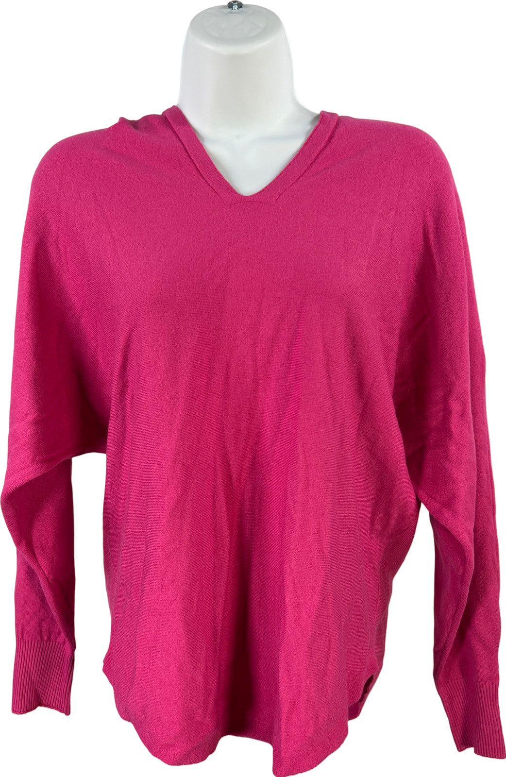 AAeda Women’s Pink Long Sleeve V-Neck Hooded Knit Shirt - S