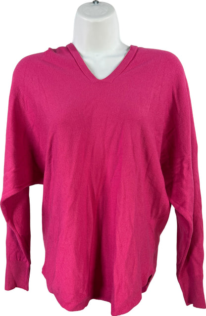 AAeda Women’s Pink Long Sleeve V-Neck Hooded Knit Shirt - S