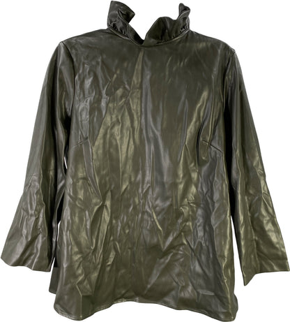 Tuckernuck Women’s Olive Green Ruffle Trim Tie Back Faux Leather Blouse - L